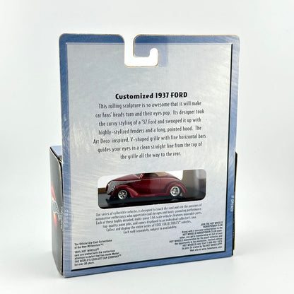 Back of a collectible box for a customized 1937 Ford, showing product description text.