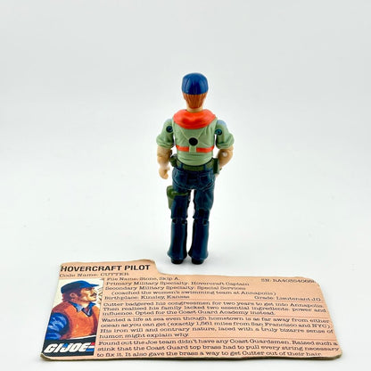 Toy figure of a Hovercraft Pilot with a matching trading card on a white background
