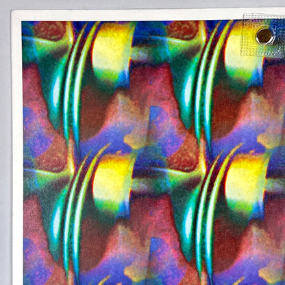 Colorful abstract pattern with curved lines on a textured surface