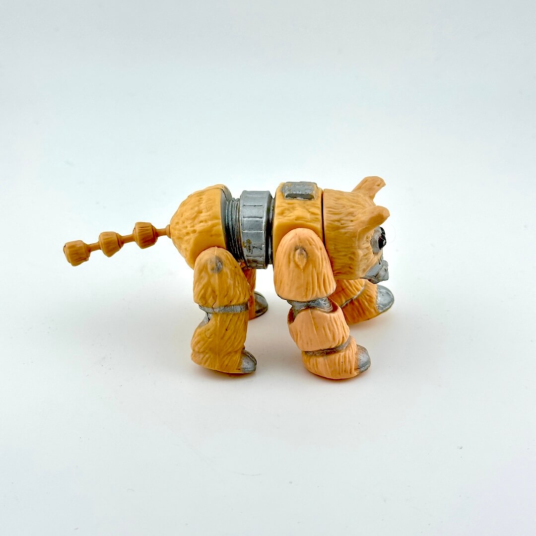 Toy robot with a yellow and gray color scheme on a white background