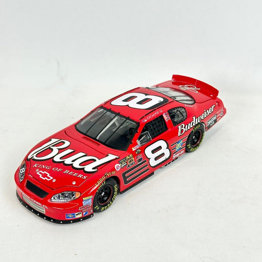 Red model car with Budweiser branding on a white background