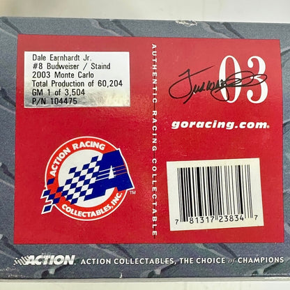 Back of a collectible car model with branding and specifications on a red label.