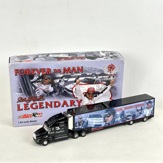 Model truck and packaging with 'Forever the Man Legendary' text on a white background