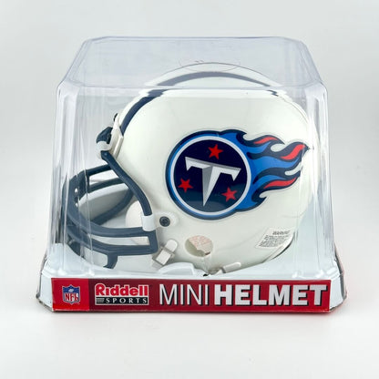 Riddell mini football helmet with Tennessee Titans logo in packaging on a white background
