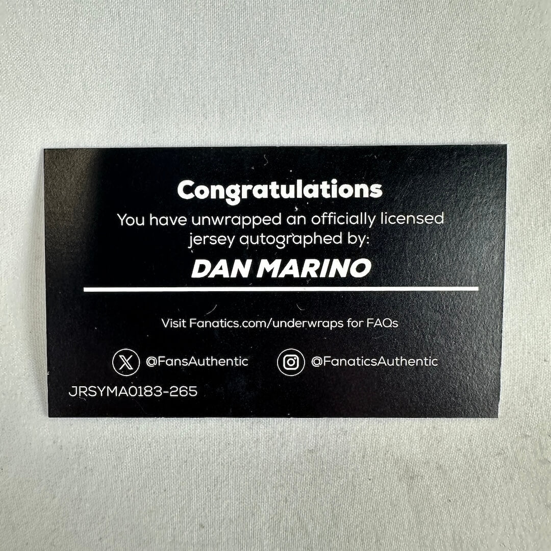 Certificate card of authenticity from Fanatics with player name and social media handles. 