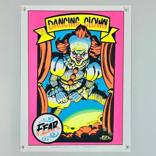 Blacklight poster with Pennywise from IT imagery.