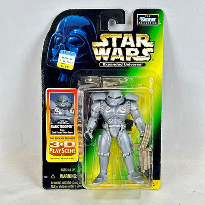 Star Wars action figure in packaging with 'Dark Trooper' label on a white background