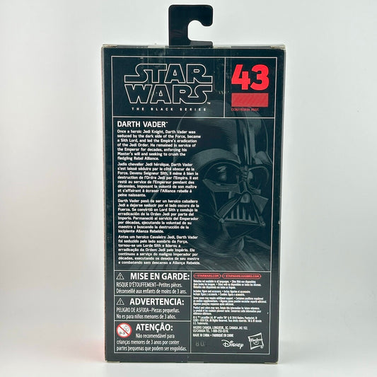 Star Wars The Black Series Darth Vader figure box, showing the back of the packaging with product details.