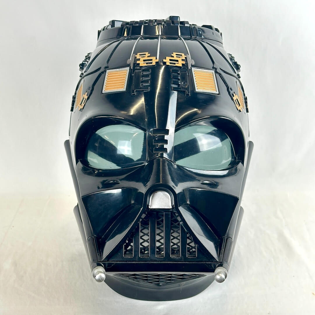 Darth Vader helmet without top piece showing all the mechanical details. 