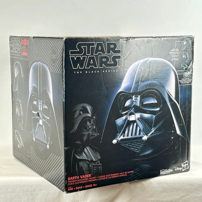 Star Wars The Black Series Darth Vader helmet box, showing the front and side panels with Darth Vader artwork.