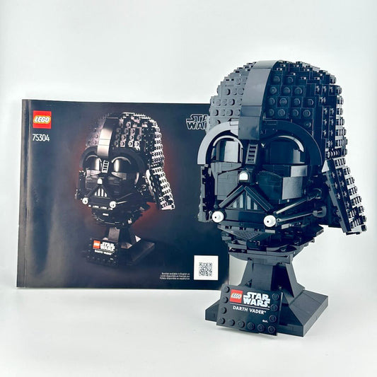 LEGO Darth Vader helmet model with packaging in the background