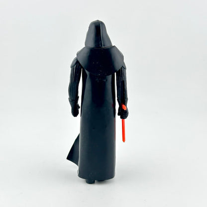 A black action figure character shown from the back, holding a small red lightsaber-like accessory.
