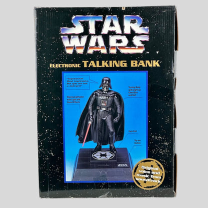Box for a Star Wars electronic talking bank with Darth Vader figure on a white background