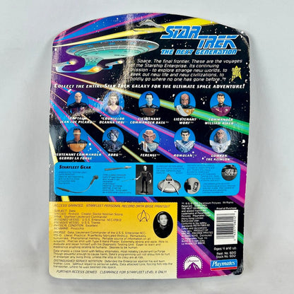 Back of a Star Trek toy packaging with character illustrations and text.