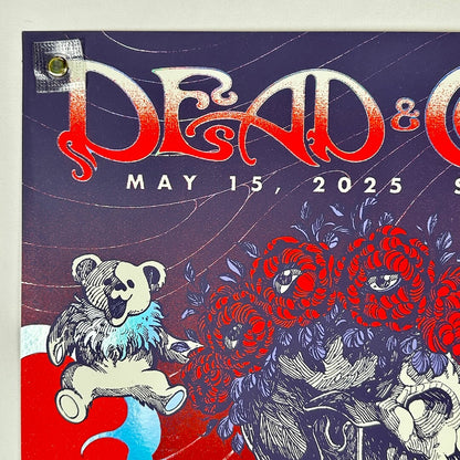 Top left corner of concert poster showing no damage to corner or edges. 