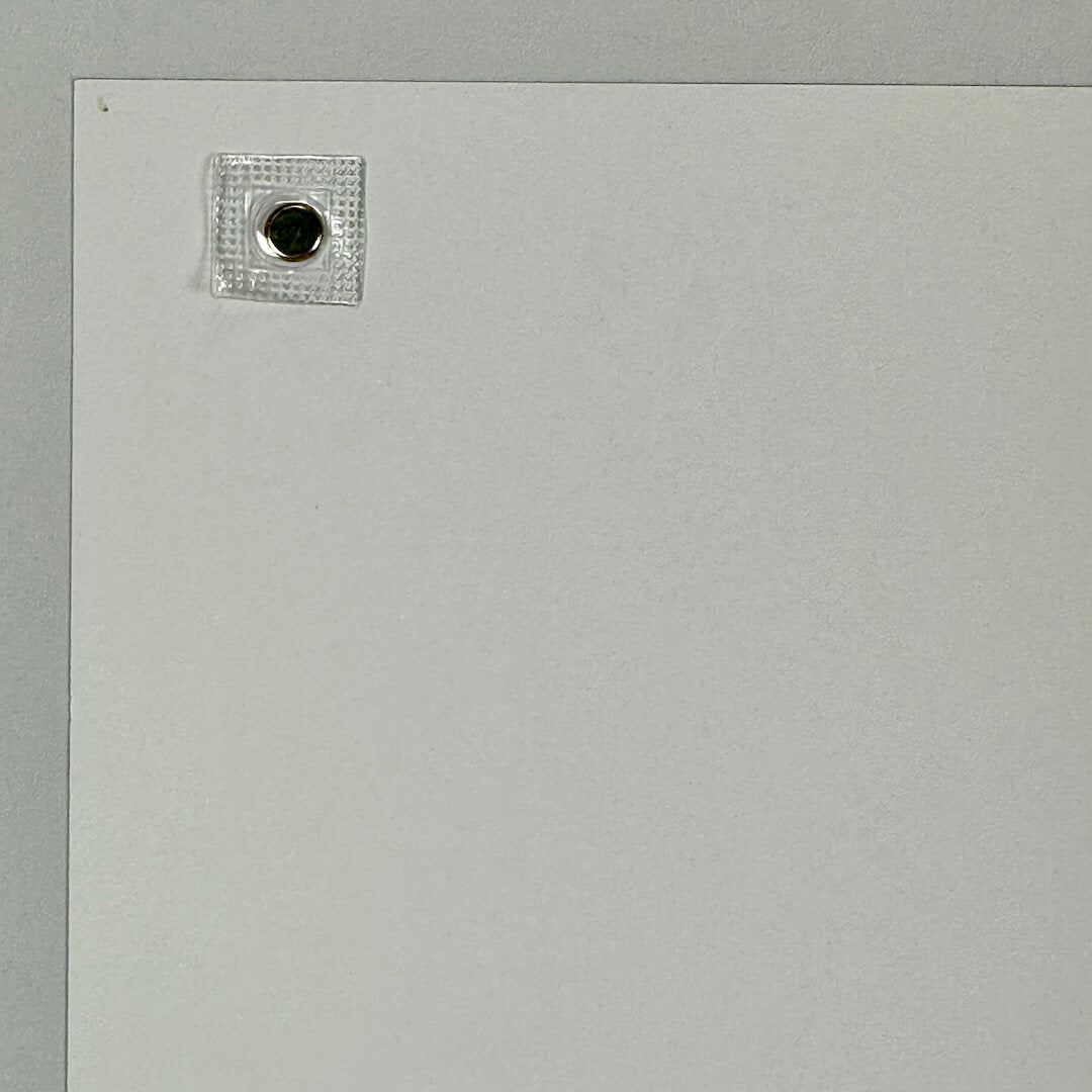 Top left corner of backside to show pin hole placement. 