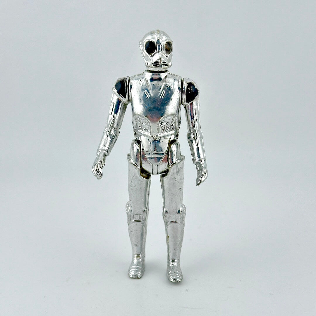 Silver robot figure on a gray background