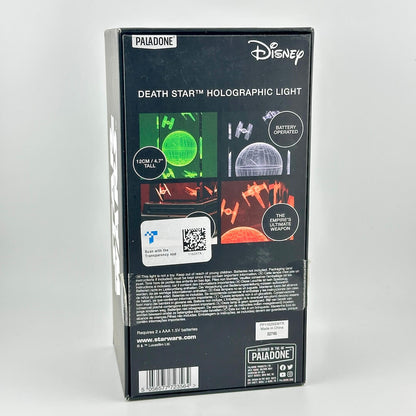 Disney Death Star Holographic Light by Paladone retail packaging box, showing the back panel with product details.