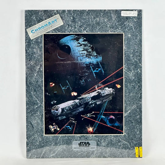 Star Wars movie poster with space battle scene on a textured gray background