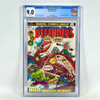 Comic book cover of 'The Defenders' with CGC grading label on a white background