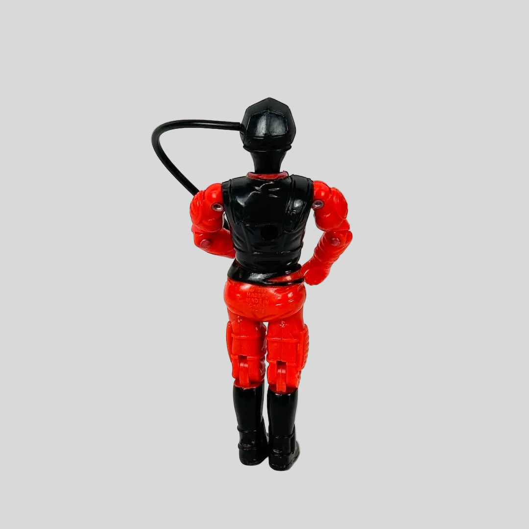 Black and red action figure on a white background