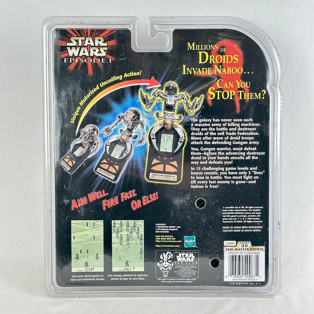 Star Wars Episode I toy package back card in clear plastic blister packaging.