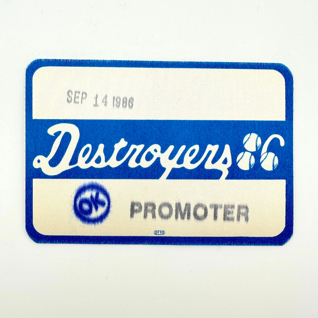 Rectangular patch with blue border and banner across center with "DESTROYERS" in white. 