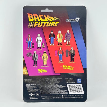 Super7 Back to the Future action figure blister card packaging, featuring multiple retro-future character figures.