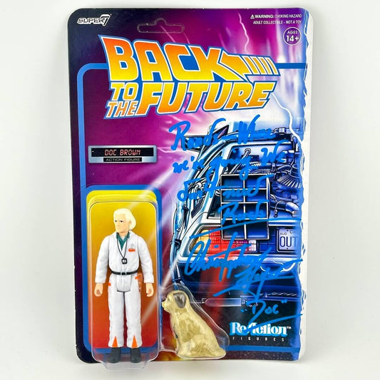 Action figure packaging for 'Back to the Future' with Doc Brown in a white suit.