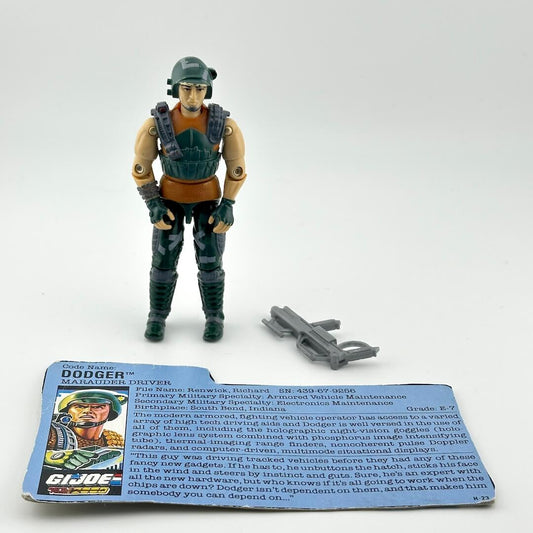 G.I. Joe action figure with accessories and card on a white background