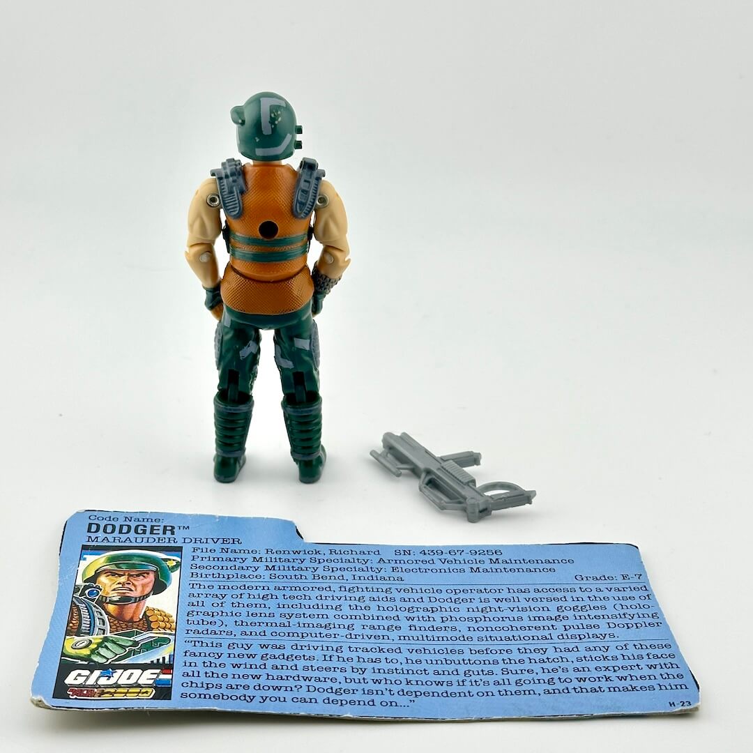 G.I. Joe action figure with accessories and card on a white background