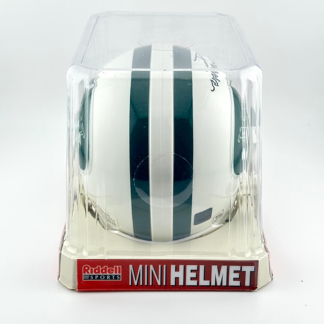 Riddell mini football helmet in clear packaging on a white background