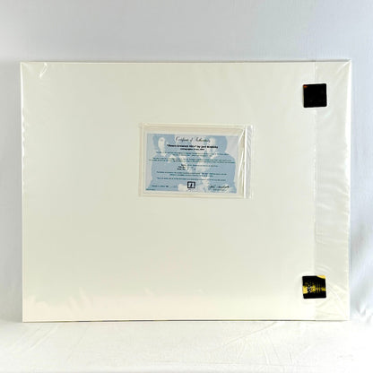 Backside of print with certificate of authenticity and gold sticker seals. 