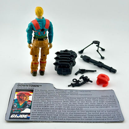 Toy figure with accessories and character card on a white background