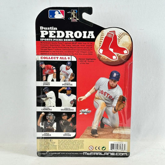 Baseball figure packaging with Dustin Pedroia on a white background