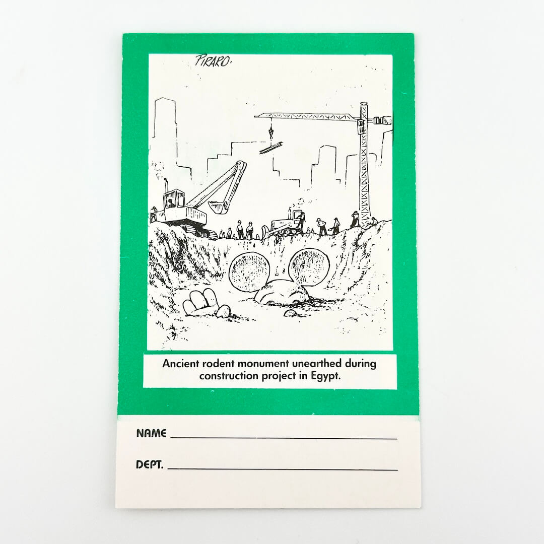 Backside of pass showing comic of construction site. 