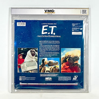 Plastic encased E.T. laserdisc with VMG brand and QR code at top.