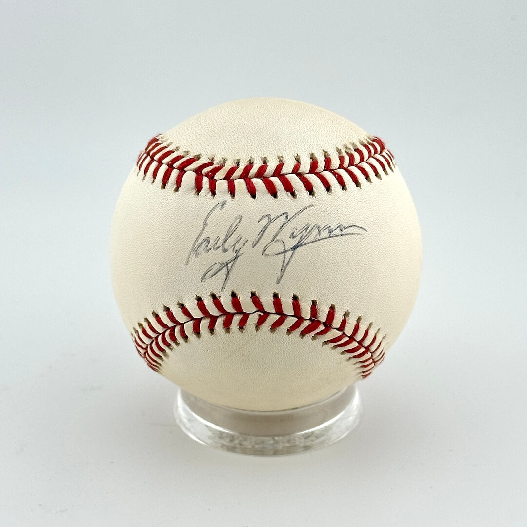 Baseball with a signature on a white background