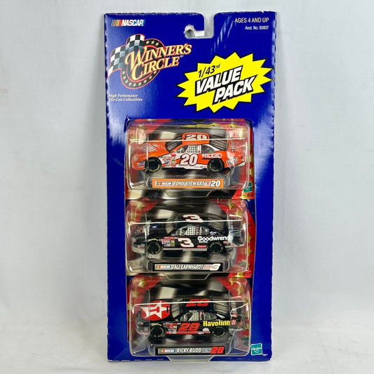 Packaged set of three NASCAR model cars with 'Winners Circle' branding on a gray background.