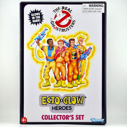 Box of 'The Real Ghostbusters' Ecto-Glow Heroes Collector's Set with character illustration and glow-in-the-dark text.