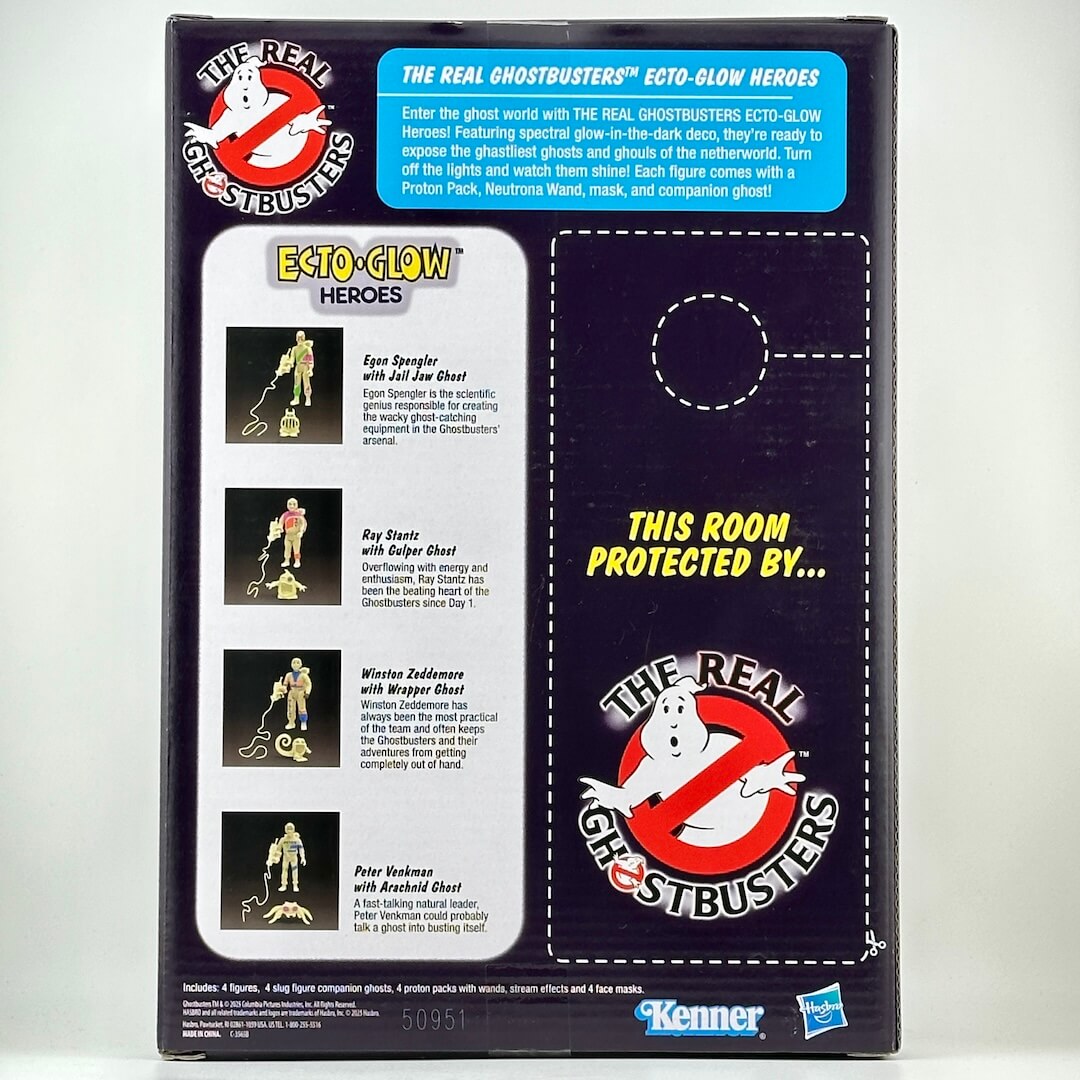 Box of The Real Ghostbusters Ecto-Glow Heroes toy set with branding and product details.