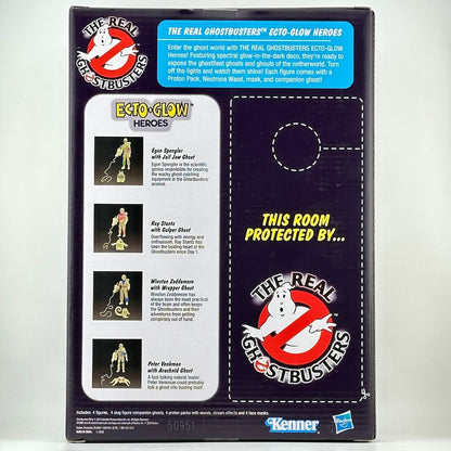 Box of The Real Ghostbusters Ecto-Glow Heroes toy set with branding and product details.