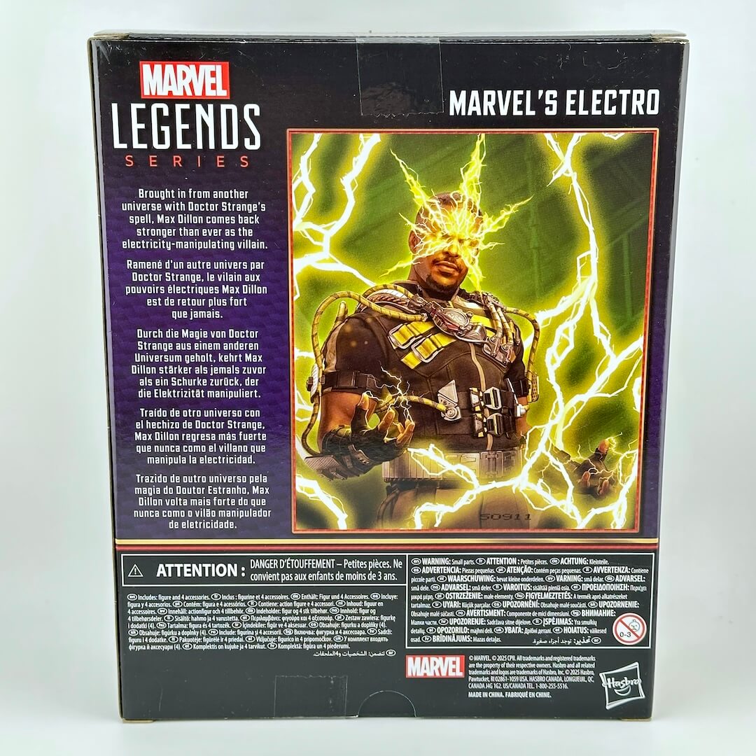 Marvel Legends Series Electro action figure packaging on a white background