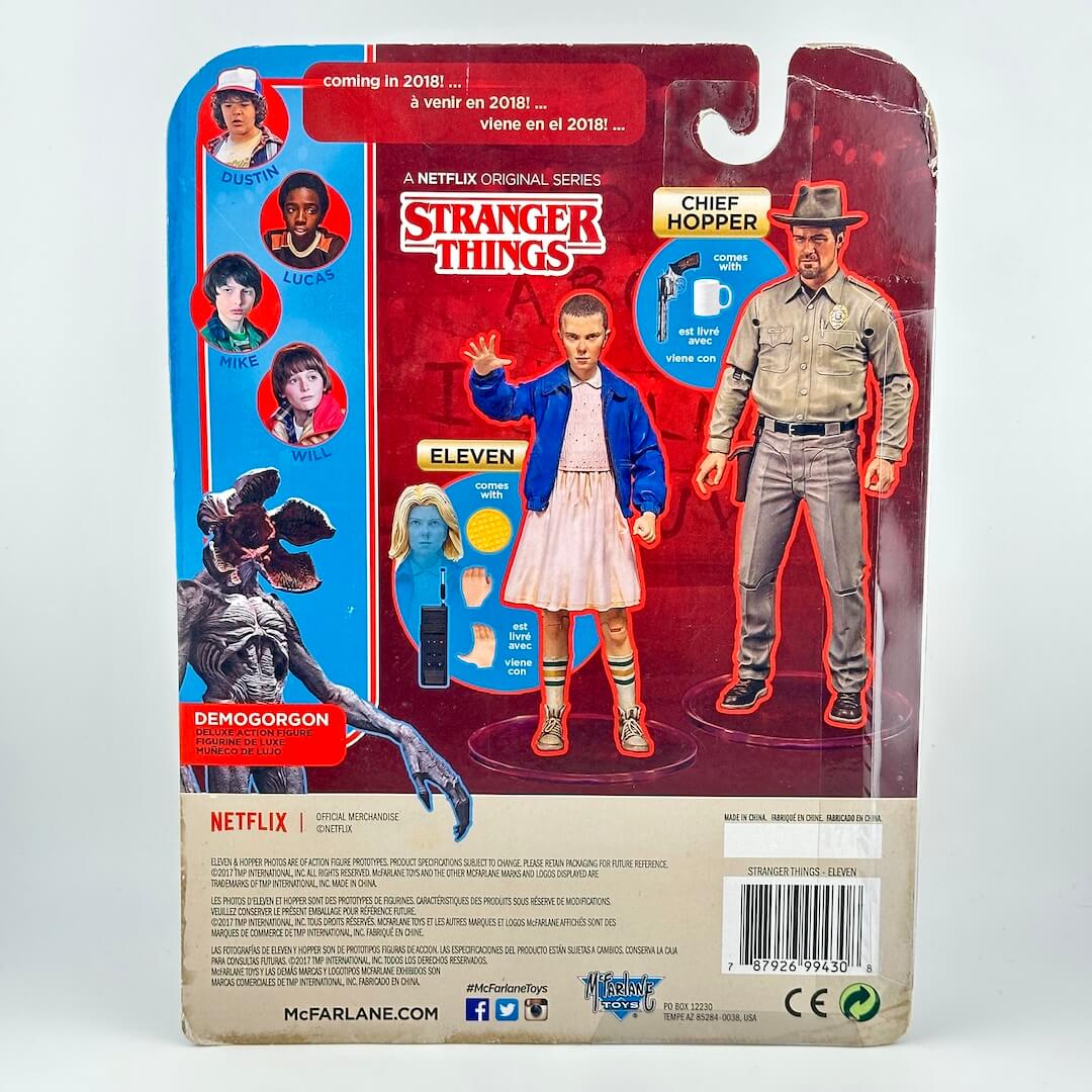 Back view of a McFarlane Toys Stranger Things Demogorgon 6-inch action figure in its original blister packaging.