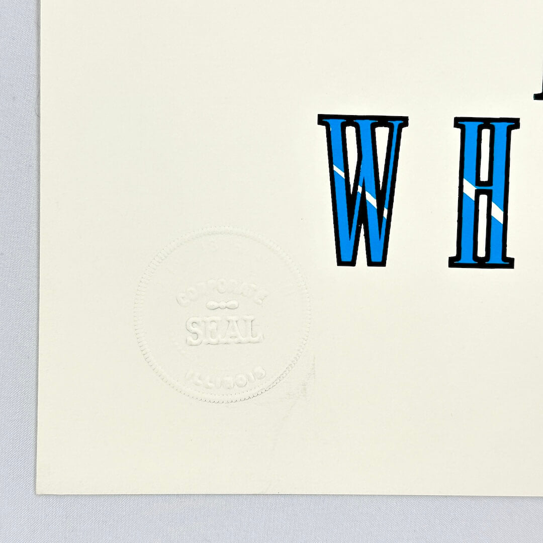 Bottom left corner of poster featuring embossed seal from artist. 