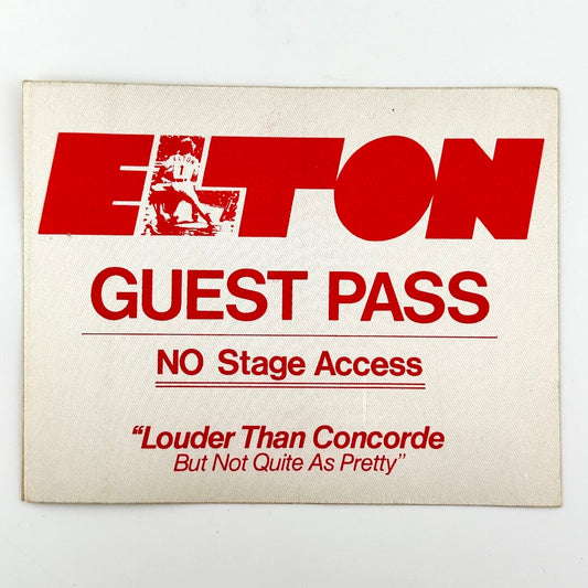 White fabric pass with red text detailing information about the tour. 