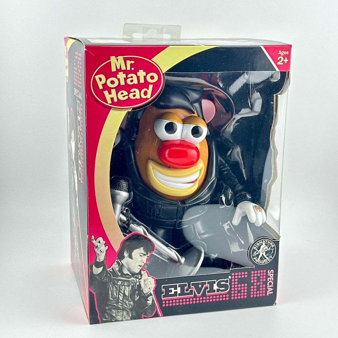 Elvis-themed Mr. Potato Head toy in packaging on a white background
