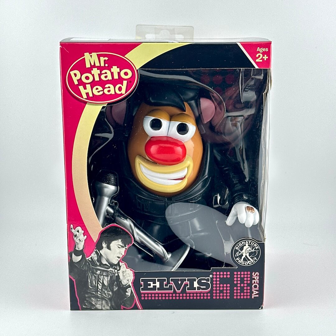 Elvis Presley-themed Mr. Potato Head figure in packaging on a white background