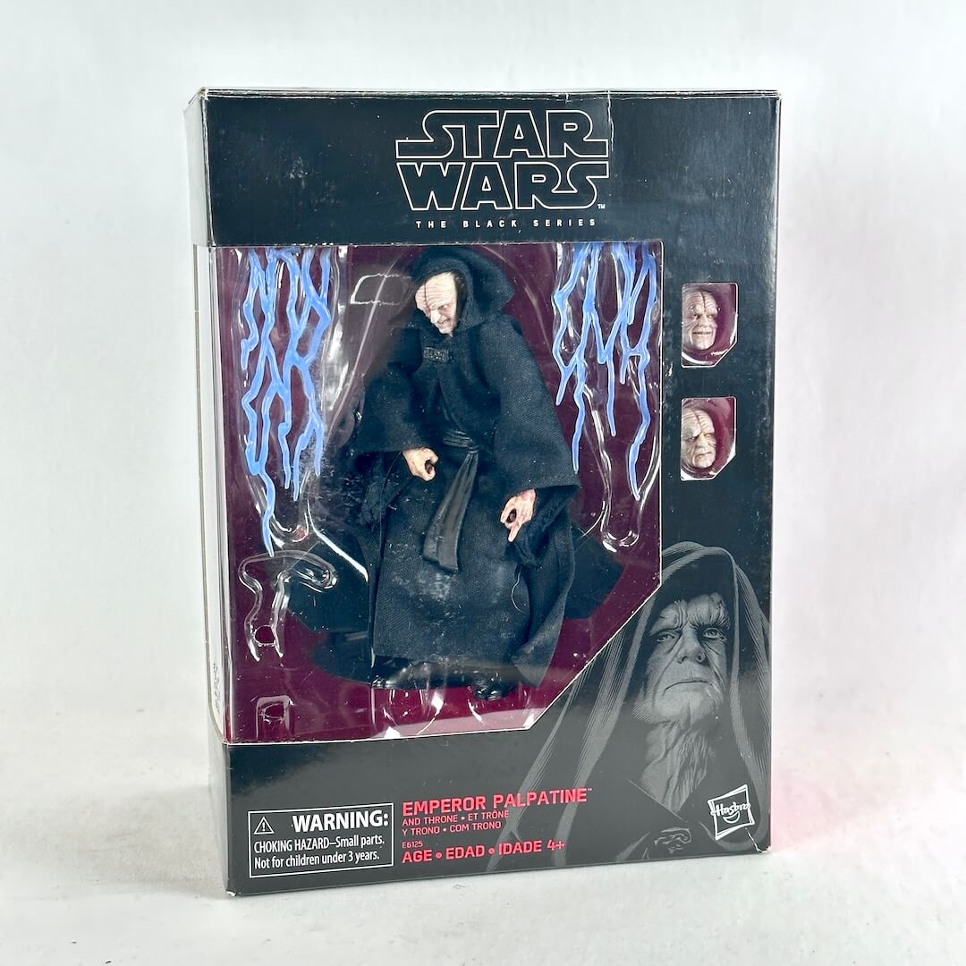 Star Wars The Black Series Emperor Palpatine action figure in its original window box packaging.