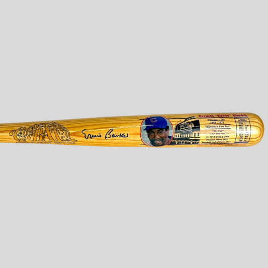 Barrel of baseball bat with player signature, image and stats. 